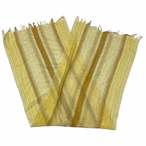 MULTI-TONE Yellow Striped Fringed Rectangle Scarf - Picture 4 of 5